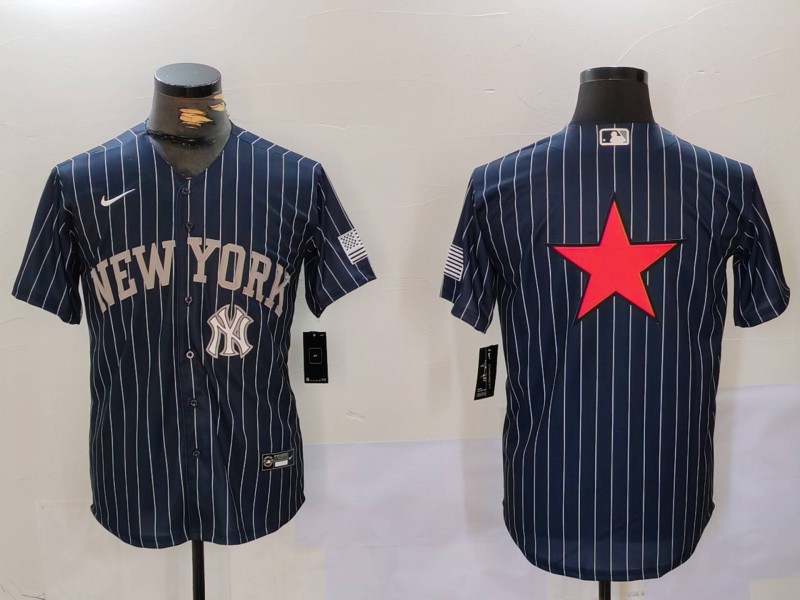 Men New York Yankees Blank Blue stripe joint name 2024 Nike MLB Jersey style 9127